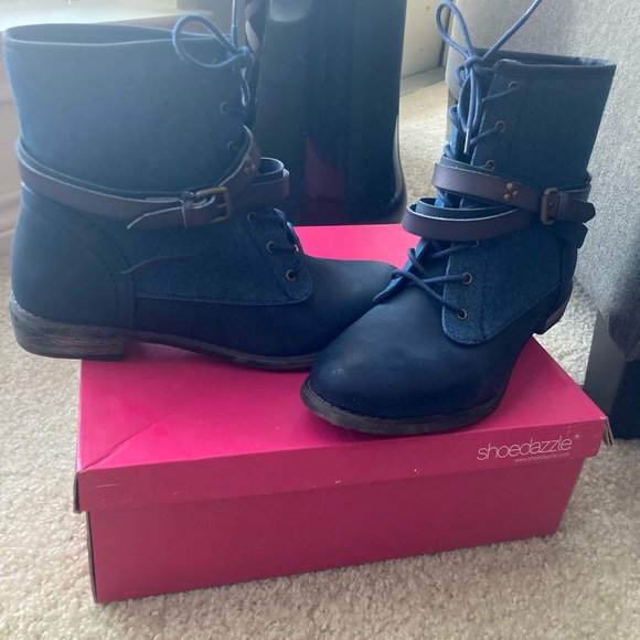 Shoe Dazzle.  Navy Blue Cowboy boots - Picture 2 of 4